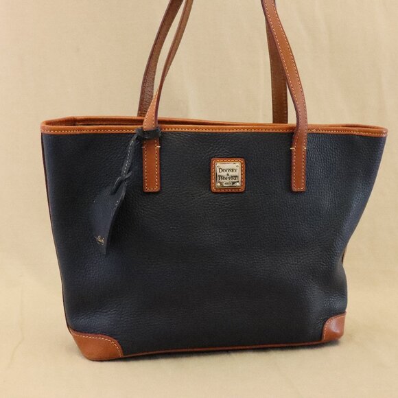 Dooney & Bourke Pebble Grain Small Shopper Tote — Navy with British-Tan trim (DB - Picture 1 of 2